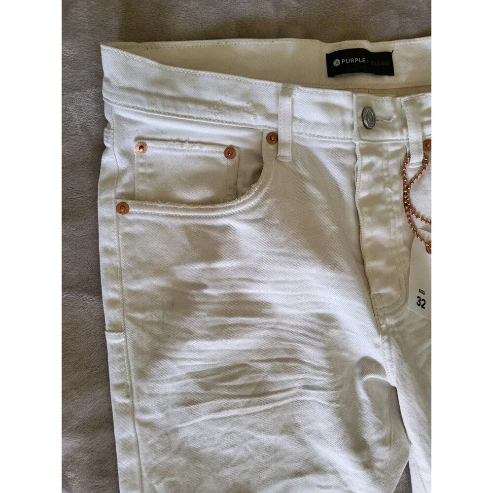 Purple Brand Mens White Slim Fit Low Rise Pockets Denim Skinny Jeans Size 32